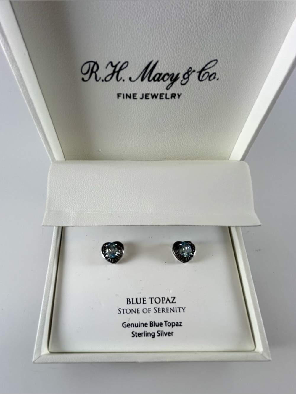 R. H. Macy’s Sterling Silver Blue Topaz Heart Stud Earrings - Picture 3 of 6